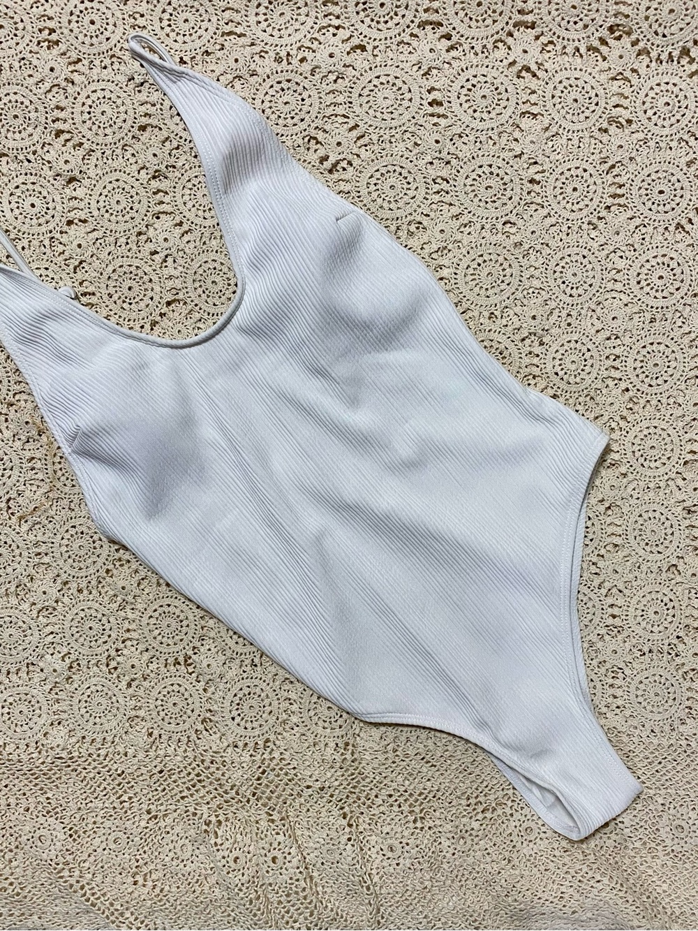Ribbed White One-Piece Swimsuit - Sleek Scoop Neck